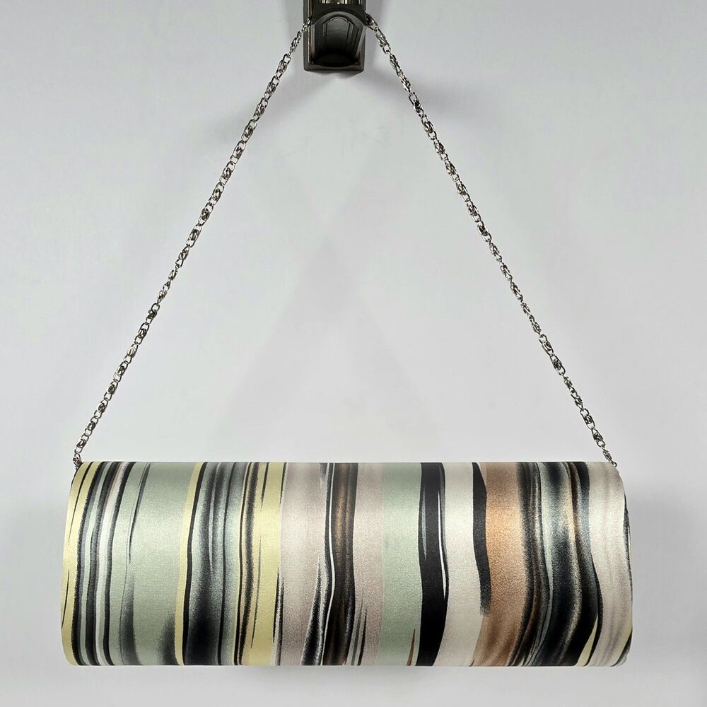 Bijoux Terner Clutch Purse Evening Hand Bag Multicolored Striped Fabric Silver - Picture 2 of 11